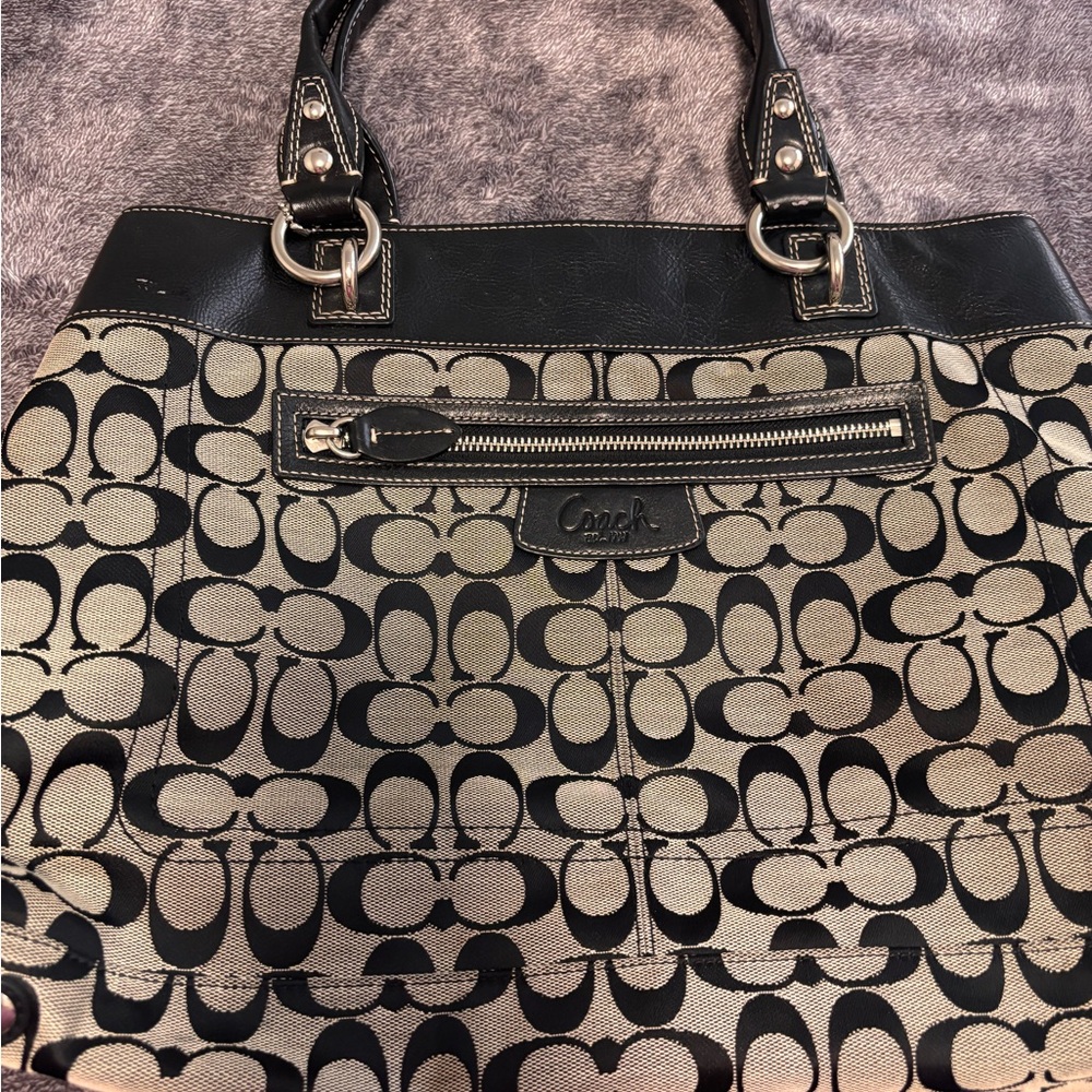Coach Black and Tan Signature Tote